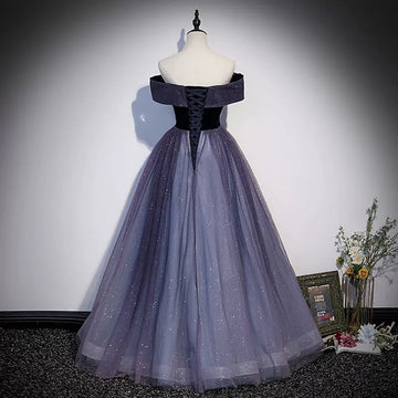 Princess Off The Shoulder Grape Tulle Prom Dresses Sexy Evening Dress HZ1023